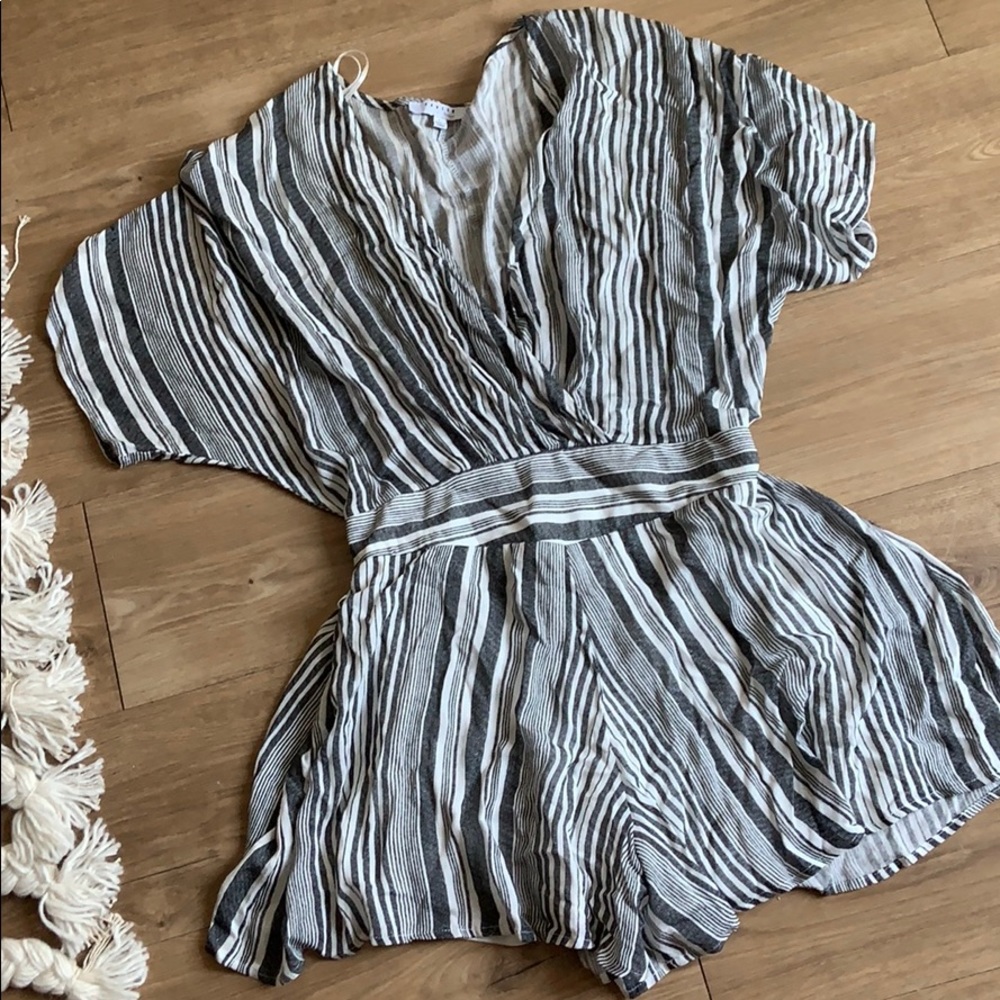 Grey & white striped romper